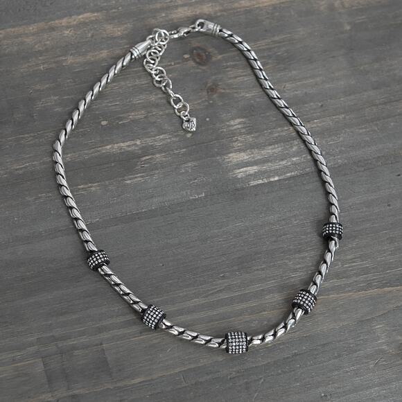 Brighton Meridian Chain Necklace in Silver and Black Rhinestone Crystals 18" - Picture 2 of 7